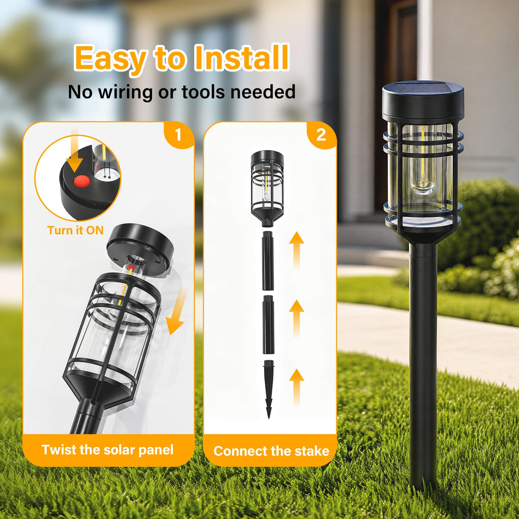 Solar Pathway Lights Outdoor 6 Packs, Solar Garden Lights IP65 Waterproof, LED Solar Powered Path Light Auto On/Off
