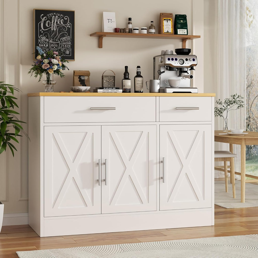 43” Sideboard Buffet Cabinet with Storage, Farmhouse Coffee Bar with Drawers and Shelves
