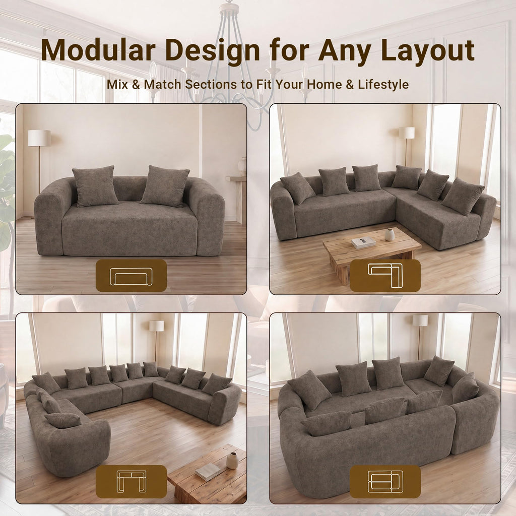 106" Cloud Boneless Couch, Right Chaise Sofa, Light Grey
