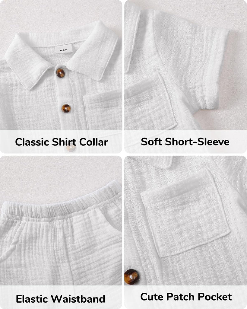 Baby Boy Clothes Baby Boy Outfits Baby Boy Summer Clothes Cotton 2 Piece Set with Button Down Shirt and Shorts