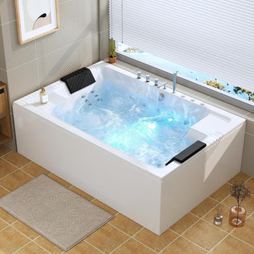 Whirlpool Bathtub - 71" x 47" 2 Person Jetted Massage Tub with 30 Jets (18 Water Jets+12 Air Jets) Rectangular Alcove