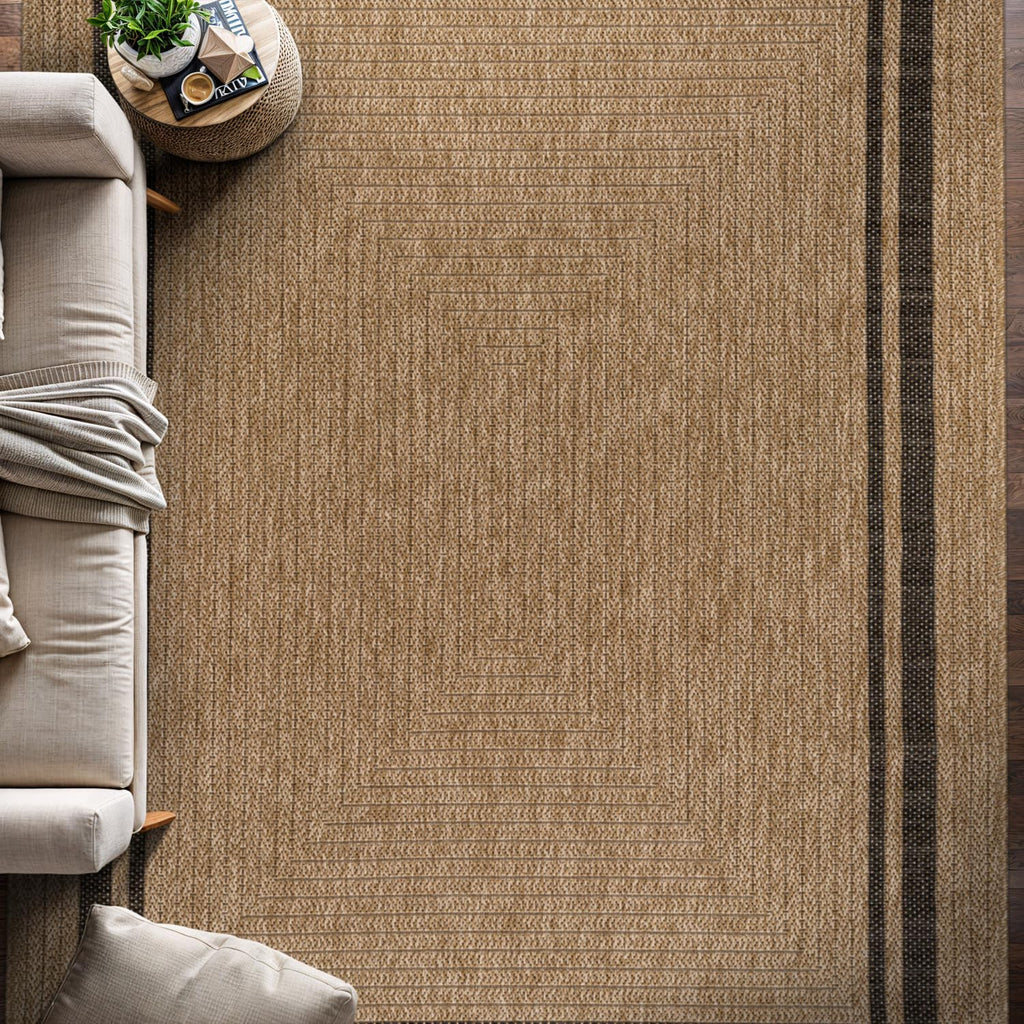 Easy Jute Bordered Rug Washable Durable Indoor Outdoor Area Rugs for Living Dining Room Patio Office Stain