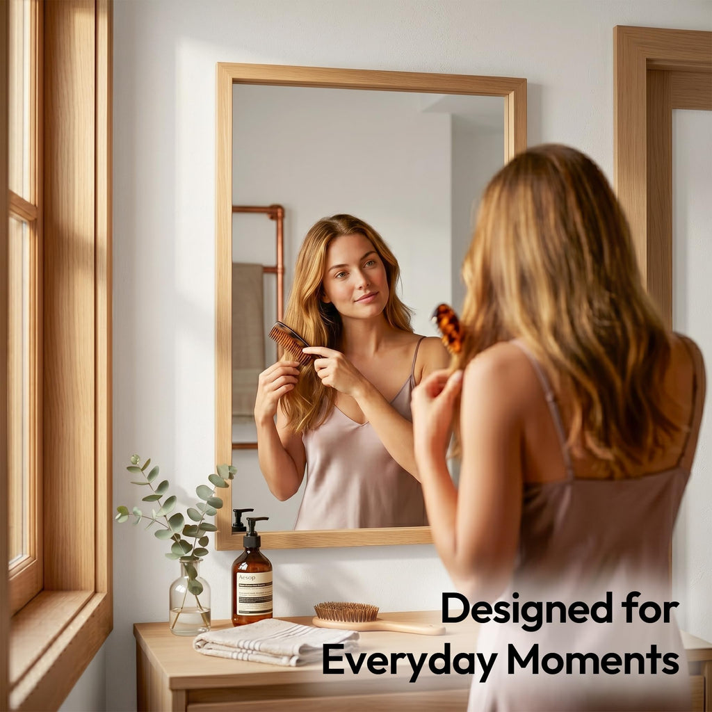 24"x36" Natural Wood Tone Wall Mirror for Over Sink, Lightweight Boho Bathroom Vanity Mirror, Scandi Faux Wood