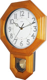 Traditional Luminous Schoolhouse Solid Wood Pendulum Wall Clock Chimes Hourly with Westminster Melody Chime Made in Taiwan (Natural Wood...