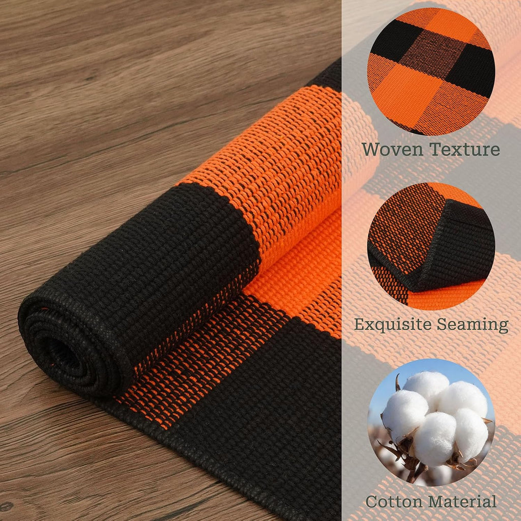 Buffalo Plaid Rug Woven Holloween Orange and Black Rug