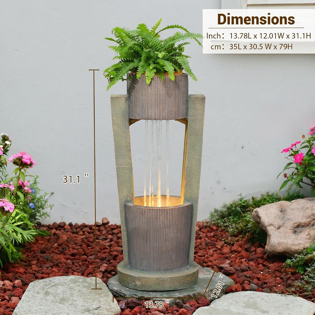 31H Realistic Rock Outdoor Water Fountain with LED Light | Cascading Rock Waterfall, Resin Material, Ideal Backyard