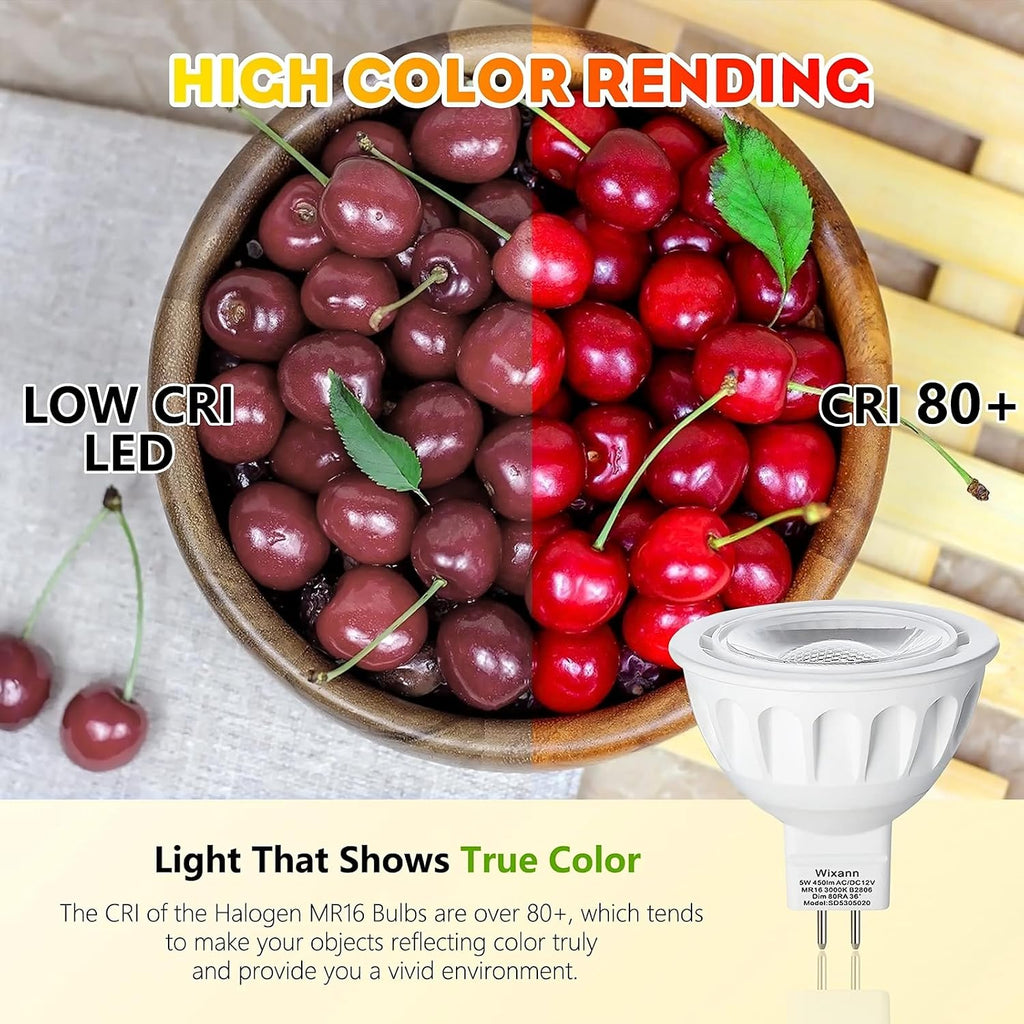 MR16 LED Bulb, 50W Halogen Equivalent, 5W 12V 3000K Soft Warm White, 450Lm GU5.3 Bi-Pin Base, 12V Spotlight Bulb, 40