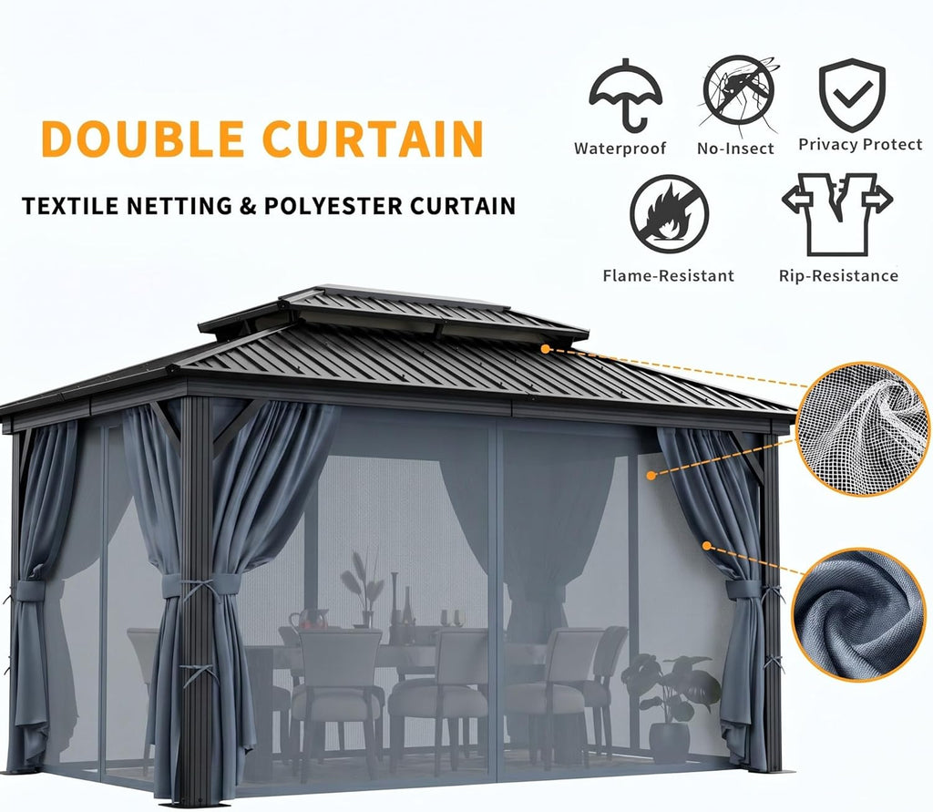 10x12 Hardtop Gazebo on Clearance with Heavy Duty Galvanized Steel Double Metal roof,Aluminum Frame,Patio Hard Top