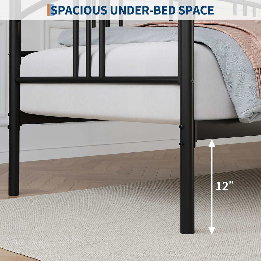 Twin Daybed with Trundle, Metal Twin Size Daybed with Pullout Trundle 6 Casters, Steel Slat Support Sofa Bed, Guest