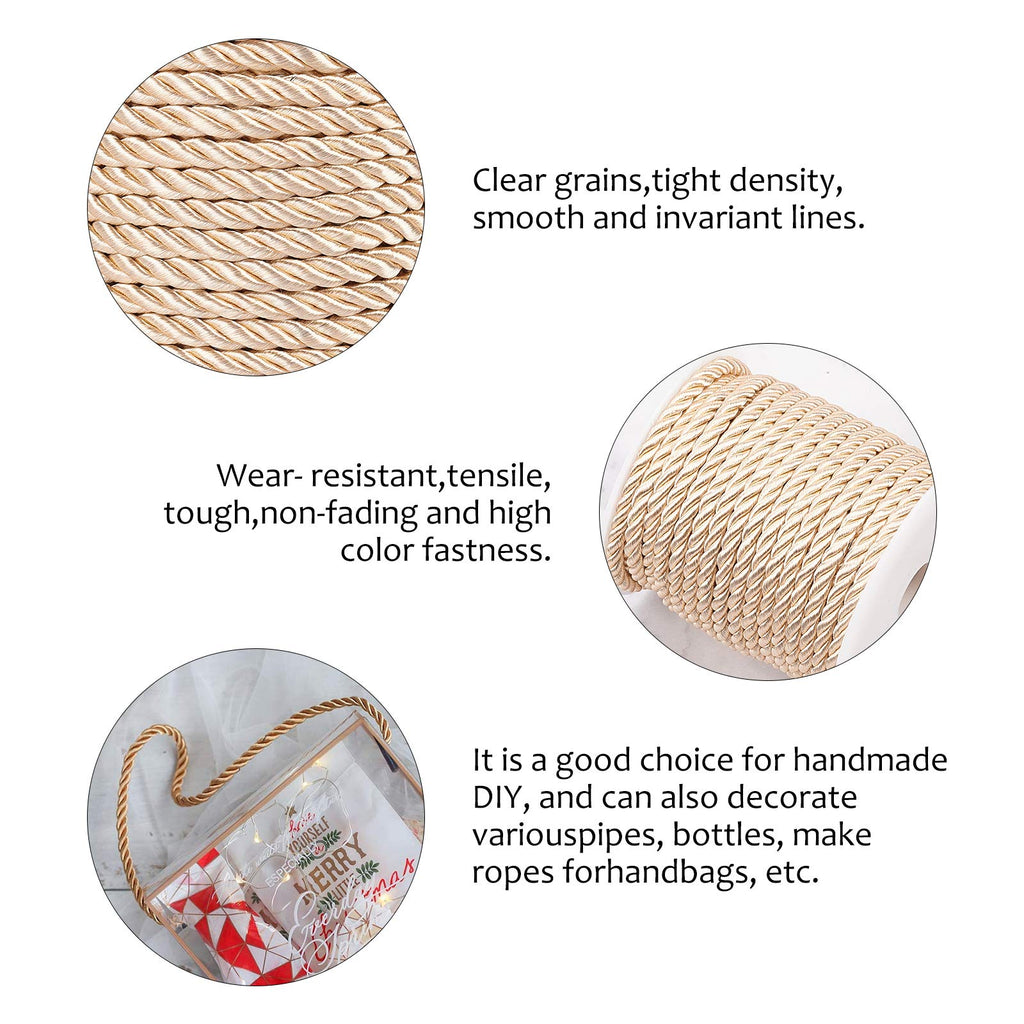 M Twisted Cord Trim, 3-Ply Polyester Silk Cord Decorative Rope Xmas Shiny Viscose Cording for Crafts Home Décor - 5m