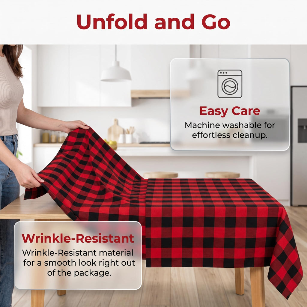 Farmhouse Red and Black Checkered Tablecloth 60x120 Camping Table Cloth