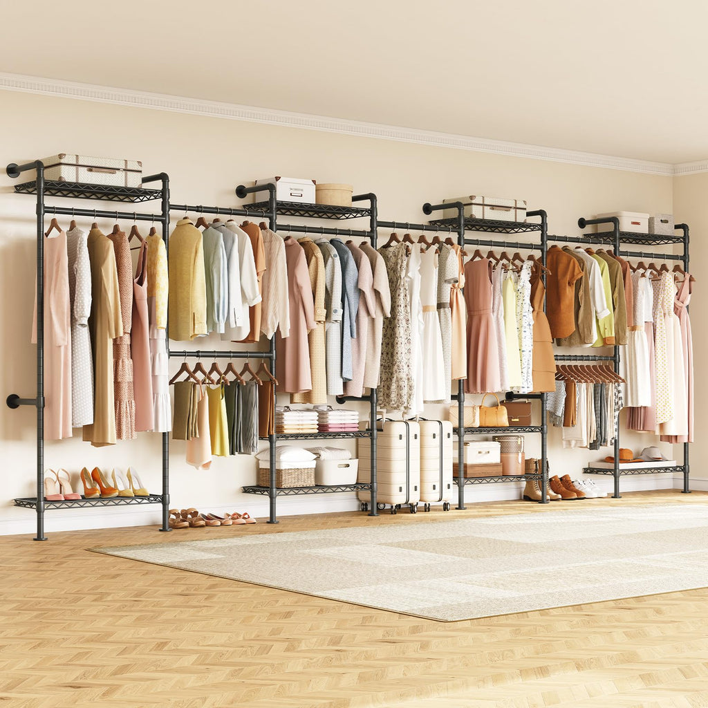 L7 Wall Mounted Industrial Pipe Clothing Rack, Corner Closet System