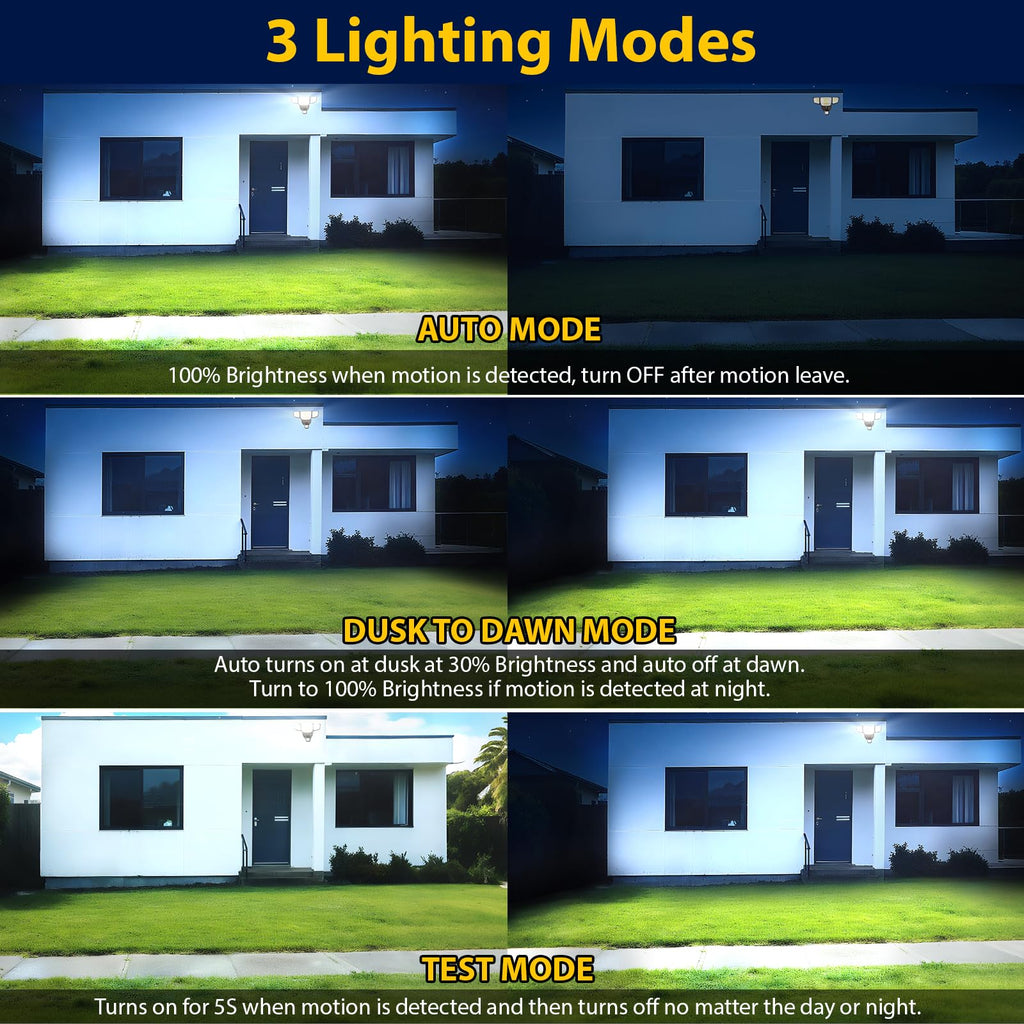 90W Motion Sensor Outdoor Lights, LED Flood Light Outdoor with 4 Adjustable Heads, 6500K Daylight, Dusk to