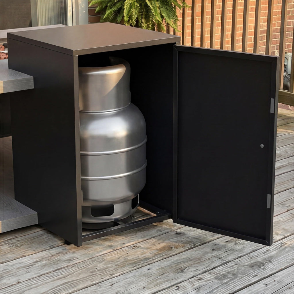 Rectangular Outdoor Fire Table with Propane Tank Cabinet, Aluminum Alloy Fire Pit Table Grey & Black 40.1"W