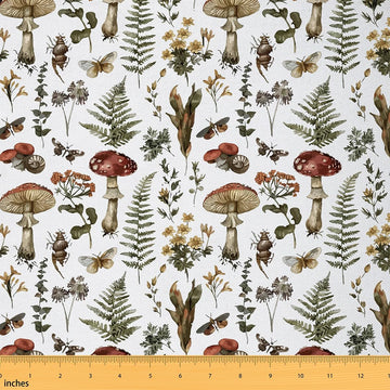 Mushroom Fabric by The Yard Jungle Green Leaves Floral No Stretch Sewing Fabrics Watercolor Butterfly Wild Beetle