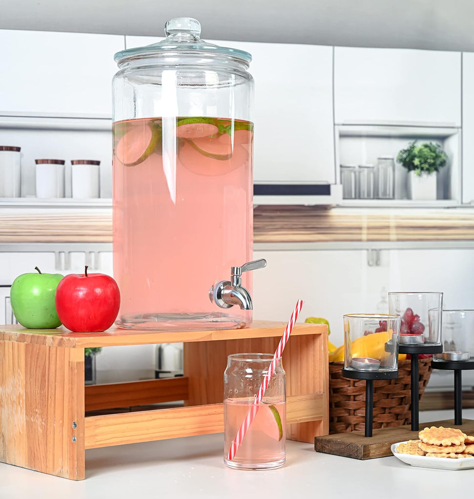 2 Gallon Beverage Serveware with Stainless Steel Spigot + Marker & Chalkboard 100% Leakproof Glass Drink Dispenser