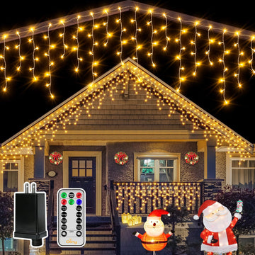 Icicle Lights for Outside 504LED 41FT, Warm White Christmas Light with Remote 8Modes Timers Waterproof, Plug