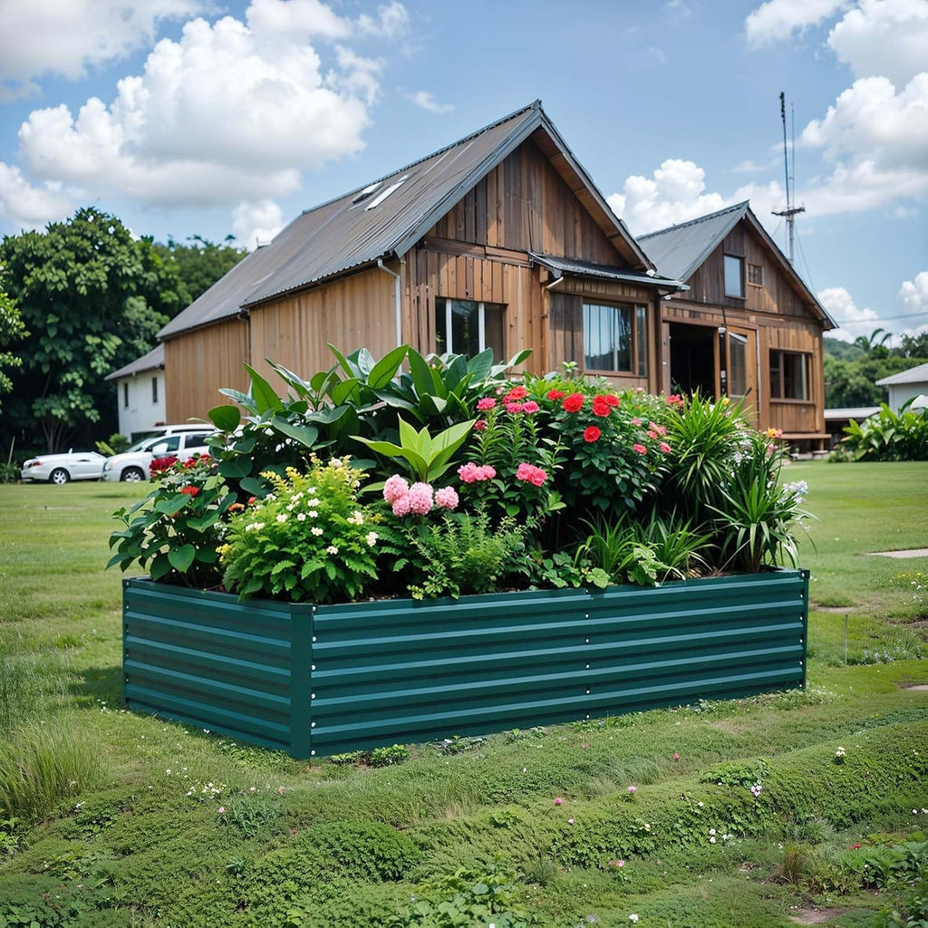 Raised Garden Bed 8×4×1.5FT, Galvanized Raised Garden Beds Outdoor for Vegetables Flowers Herbs, Steel Large Deep