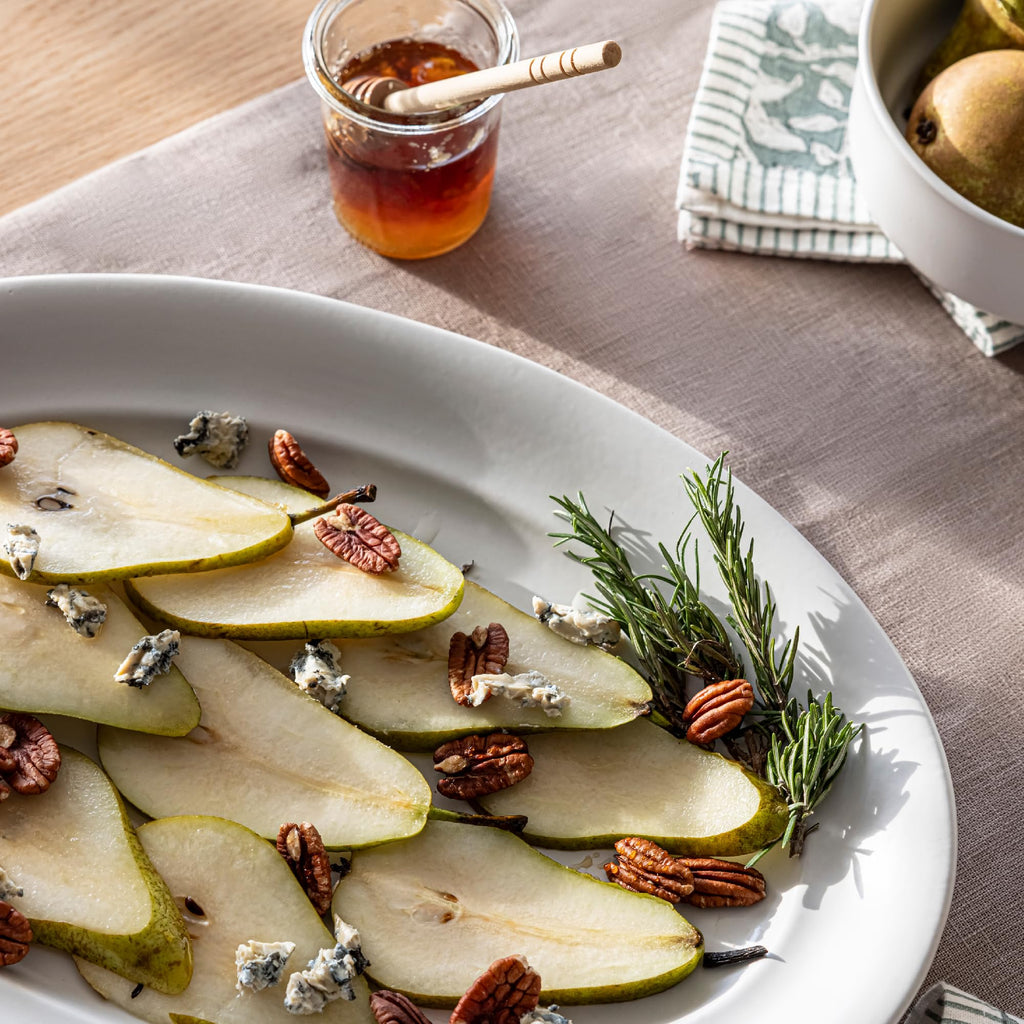 Rim Stoneware Serving Platter - Elegant 1-Piece Oval Serving Platter to Complete Your Kitchen Set - 16" L x 10.8" W