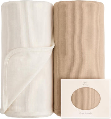 2 Pack Ribbed Knit Swaddle Blankets for Baby Boys & Girls, 33"x42"