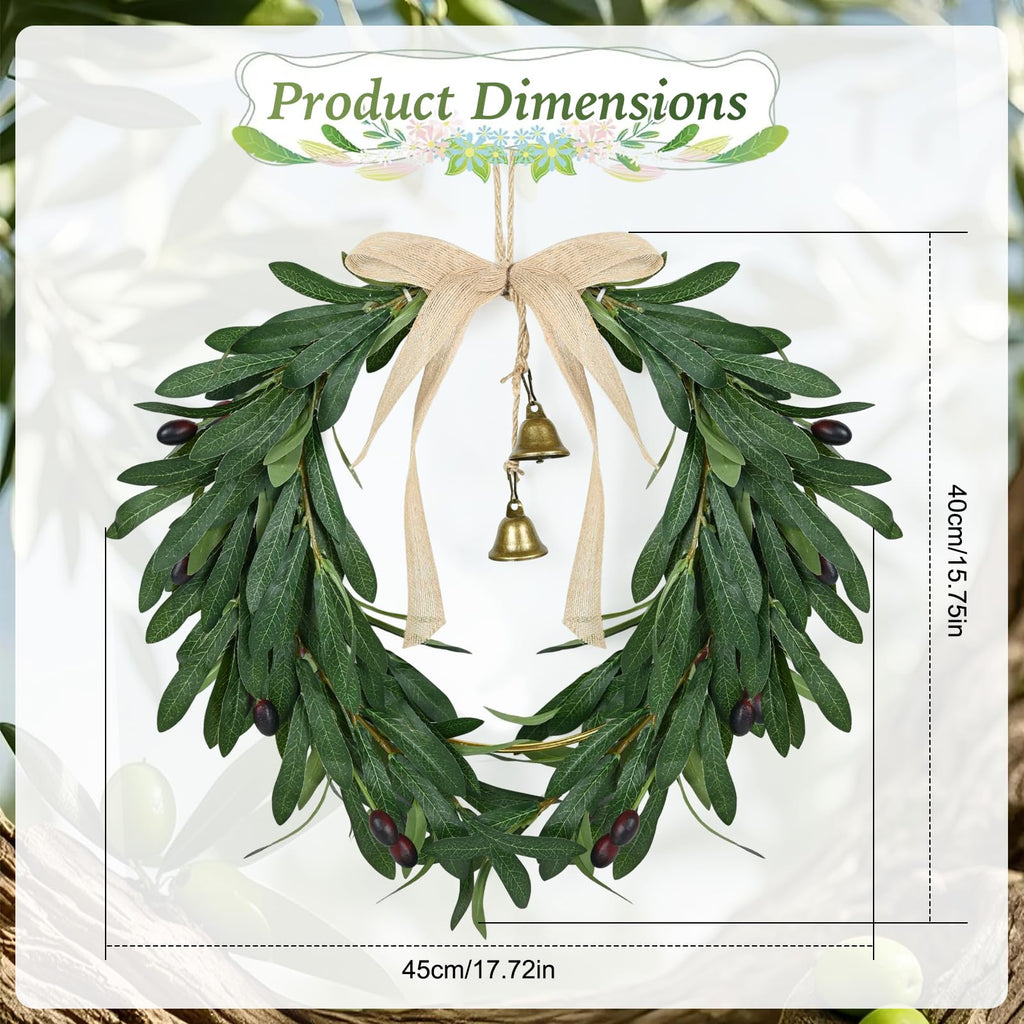 Spring Wreath for Front Door Artificial Olive Leaf & Fruit Wreath- Heart Shaped Greenery Hanging Olive Bunch for
