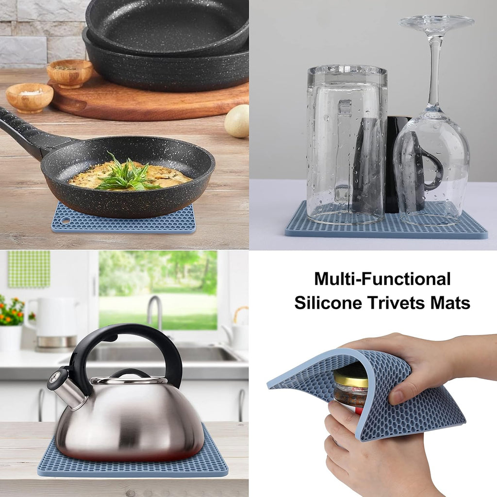 Silicone Trivet Mat, Silicone Trivets for Hot Pots and Pans, Non-Slip & Heat Resistant Silicone Hot Pad - Set of 4