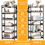 Adjustable 6 Tier Open Bookcase, Rustic Farmhouse Book Shelves, Industrial Wood and Black Metal Bookshelves