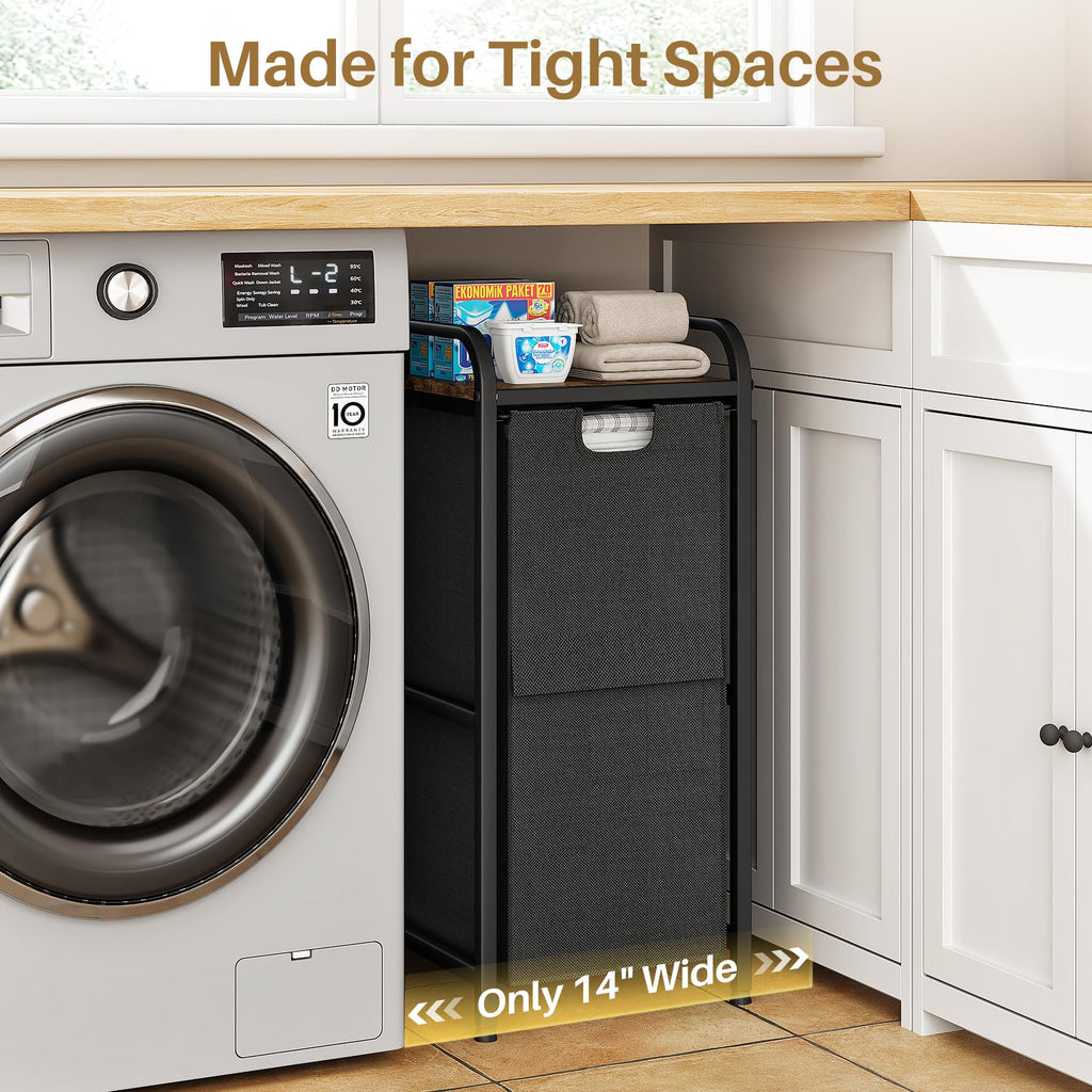 Laundry Hamper, Laundry Basket, Laundry Sorter with a Pull-Out and Removable Bag, Shelf, Metal Frame, 17 Gallons (62