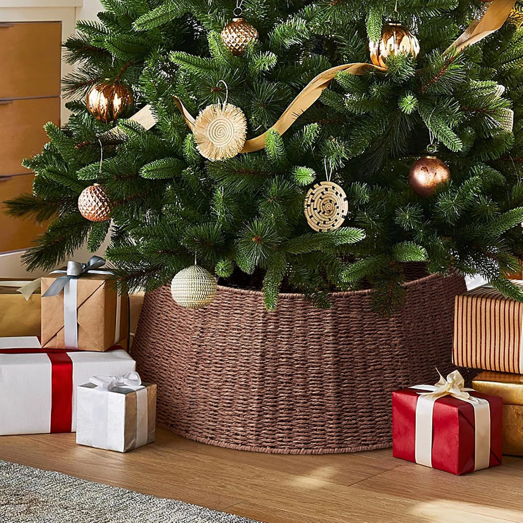 Christmas Tree Collar- 33",Christmas Tree Base Christmas Basket Collar ,for Covering Tree Stand (Brown3, 33 in)