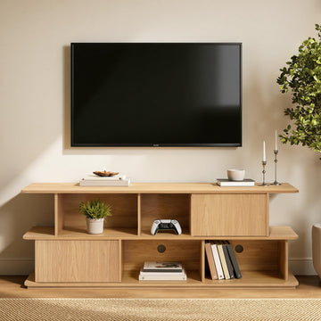 71" Oak TV Stands for 75 Inch TV, Japandi Entertainment Center