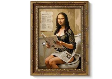 Vintage Gold Framed Funny Bathroom Mona Lisa Canvas Wall Art 12x16in