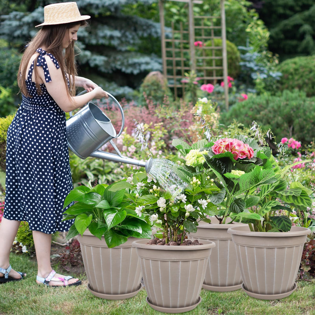 12 Inch Pots for Plants, 4 Pack Tall Planter, Large Flower Pot Outdoor