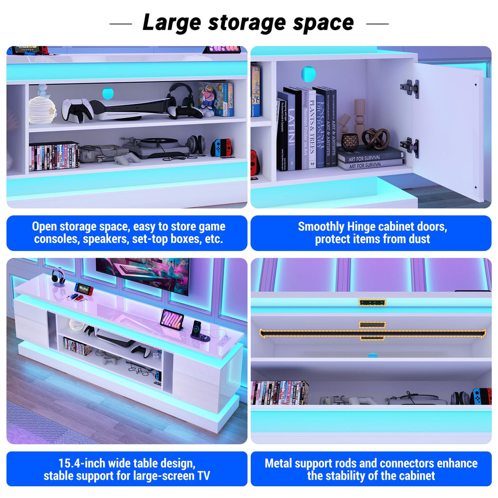 81IN LED TV Stands w/Power Outlet for 90/80/75 Inch TVs, High Glossy Modern Tall Entertainment Center TV Media Console