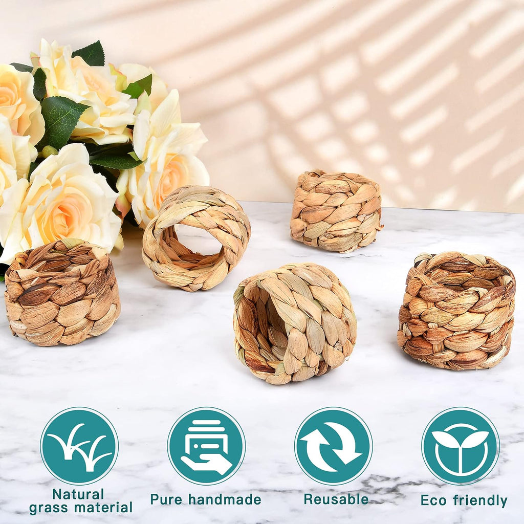 Napkin Rings, Spring Napkin Rings, Rustic Handmade Woven Napkins Ring, Spring Table Decorations, Farmhouse - Set of 8
