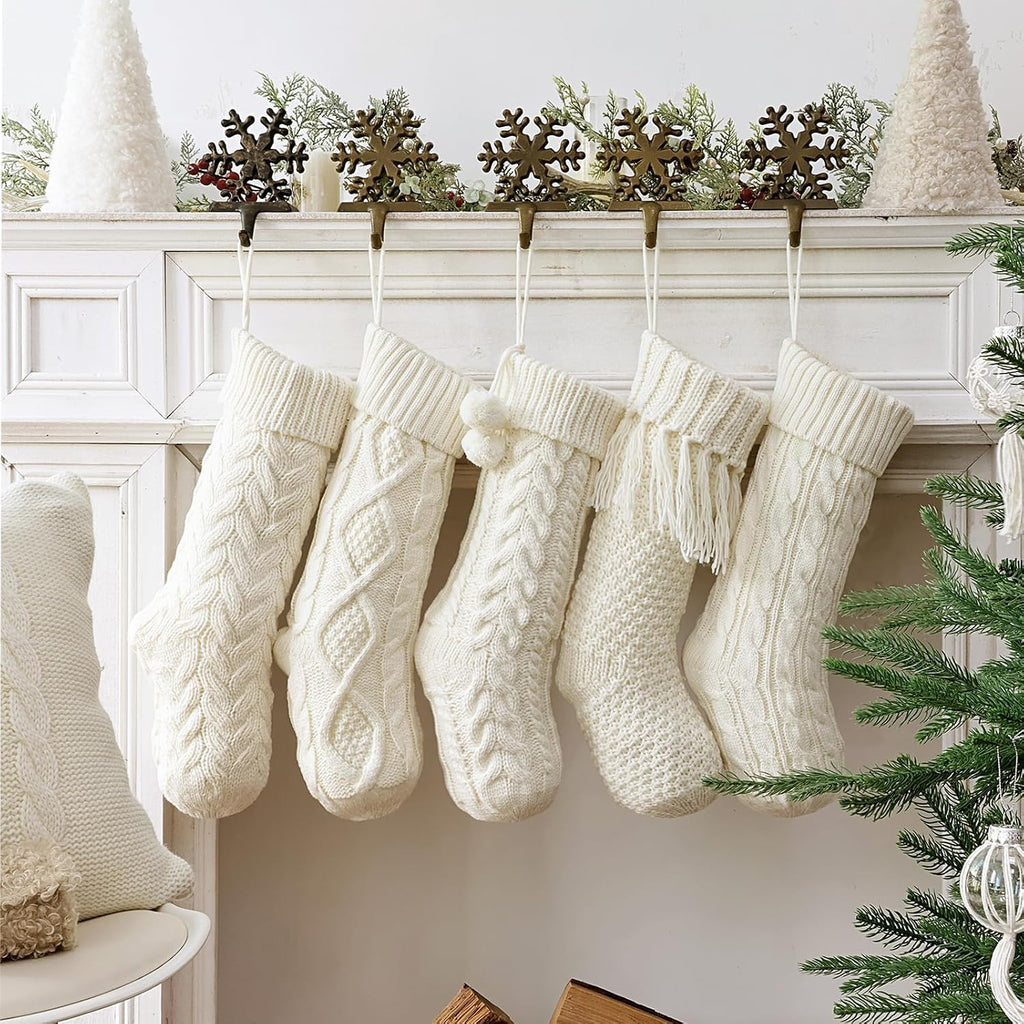 Farmhouse Knitted : 5 Pack 18 Inch Rustic Cable Knit Fireplace Cozy Hanging Xmas Stockings Boho Style Stocking - Set of 5