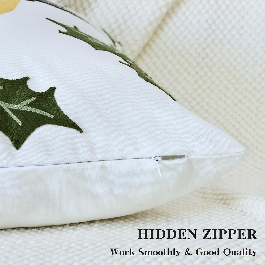 Christmas Pillow Covers 18x18 Inch, Cute Bird Decorative Throw Pillow Cover, Embroidered Square Pillowcases Winter