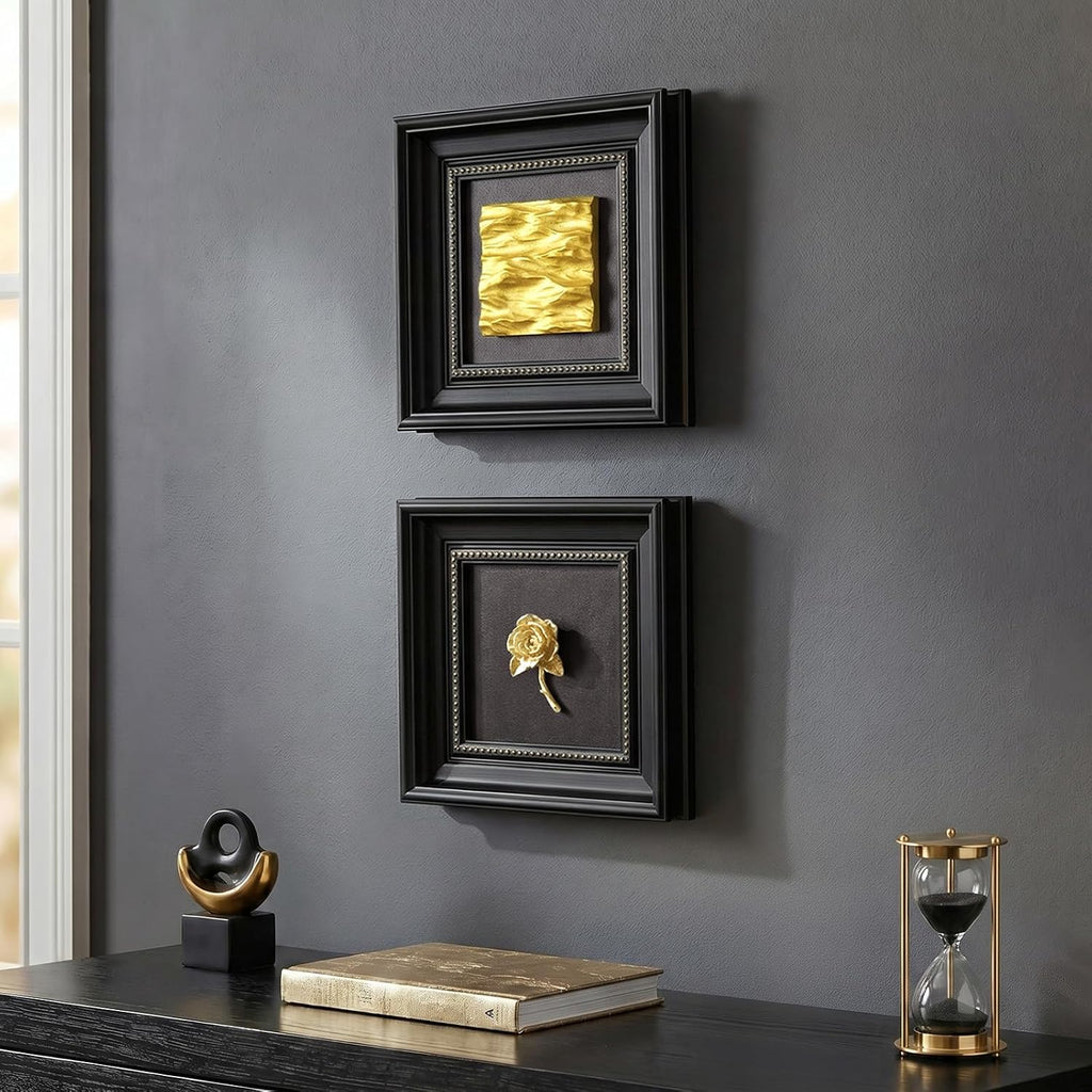 Vintage Framed Black and Gold 3D Wall Art - Set of 2
