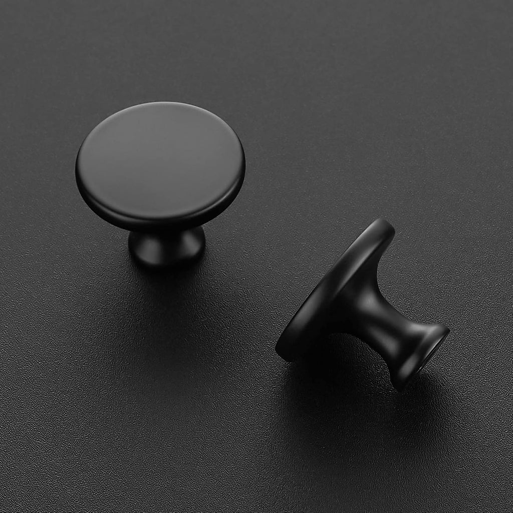 30 Pack 1-1/4 Inch Matte Black Round Kitchen Cabinet Knobs,Zinc Solid Drawer Pulls,Cabinet Handles and Bathroom, Modern