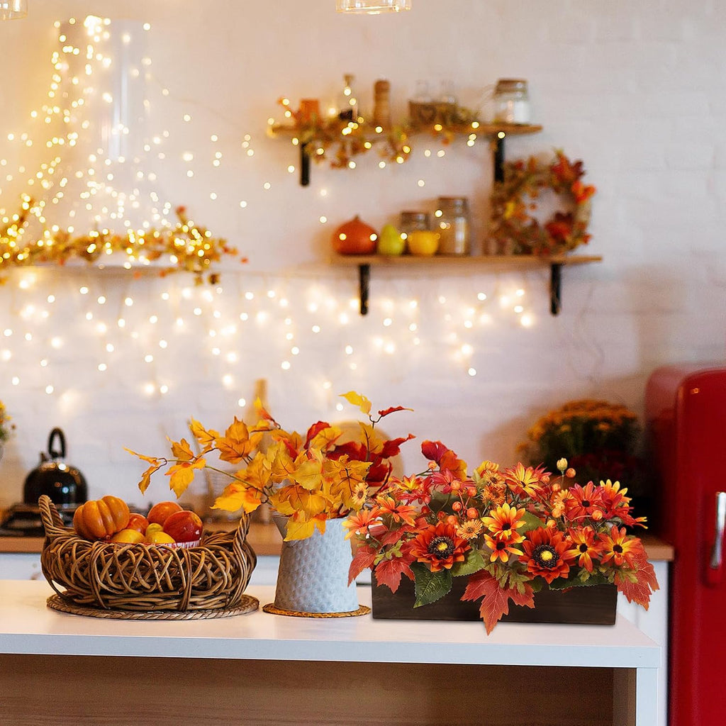 Fall Decor Floral Table Arrangement with Harvest Planter Wooden Tray