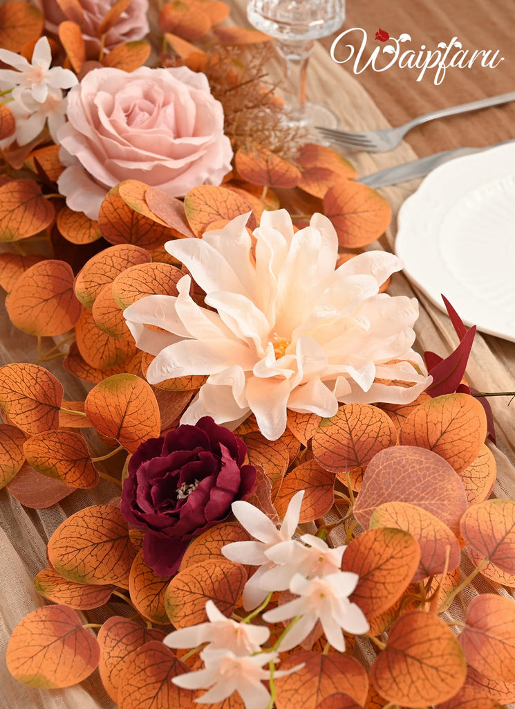 2Pcs Fall Garland, 11Ft Eucalyptus Garland with Flowers