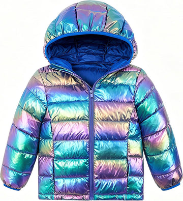 Girls Winter Coat Shiny Gradient Lightweight Puffer Jacket