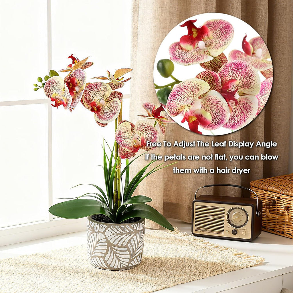 Artificial Orchid Flower Plant, 14.9'' Real Touch Faux Orchid Pink with Ceramic Vase, Fake Orchid Arrangements Home