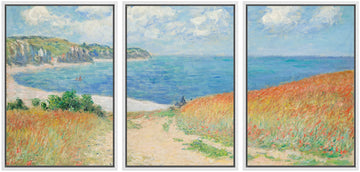 Framed Canvas Print Wall Art Set Path Through The Corn at Pourville by Claude Monet Cultural Historic Oil Painting