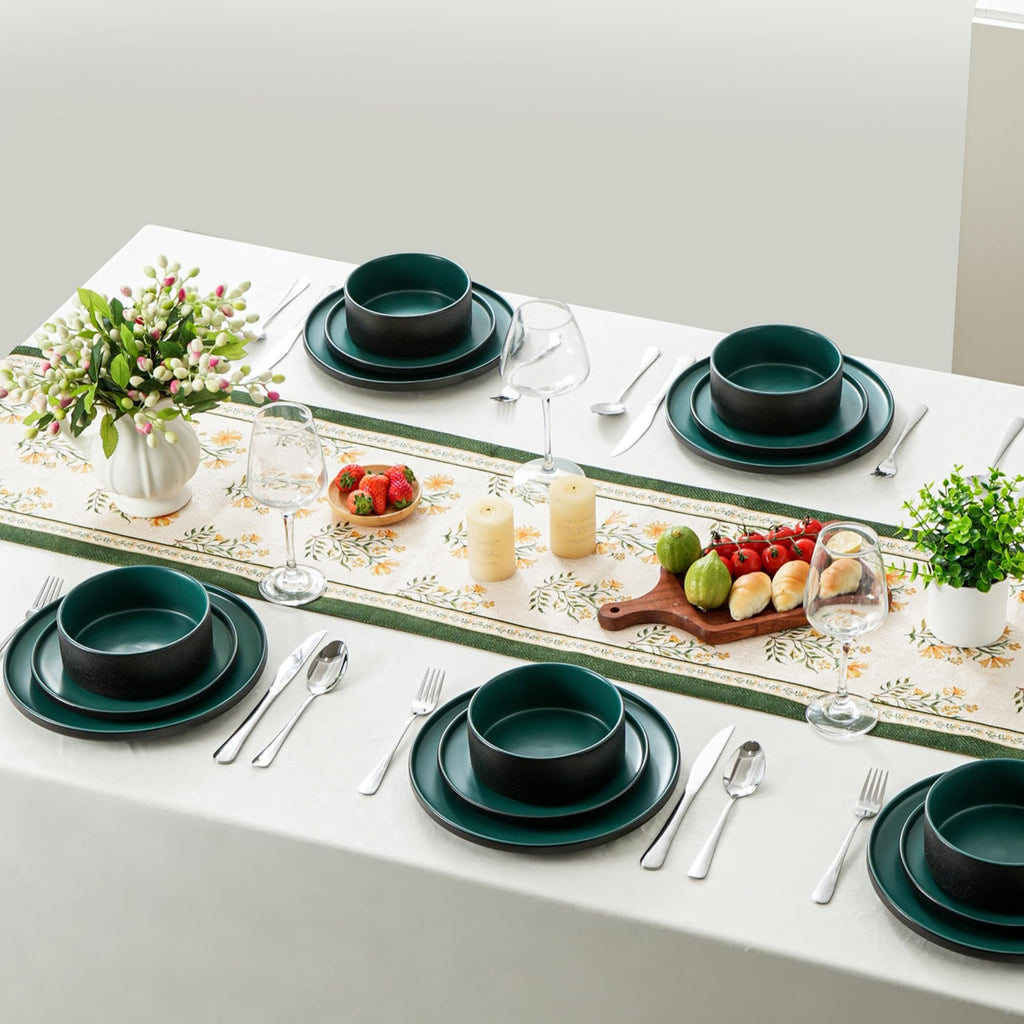 6 Piece Ceramic Plates and Bowls Sets for 2, Modern Green