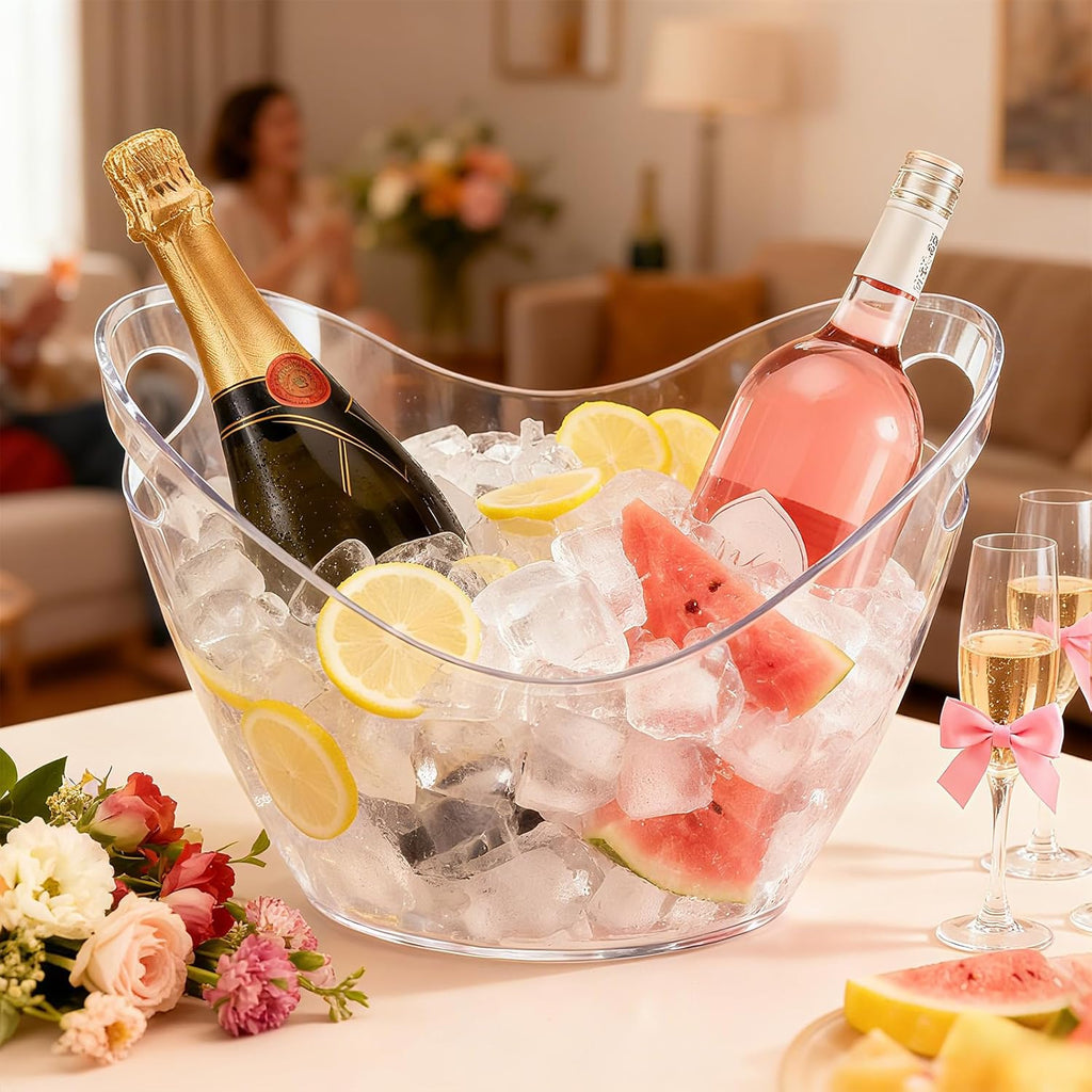 Ice Bucket, 4 Liter Champagne Wine Bucket with Scoops, Beer Buckets Beverage Bin Clear Acrylic Storage Tub - Set of 3