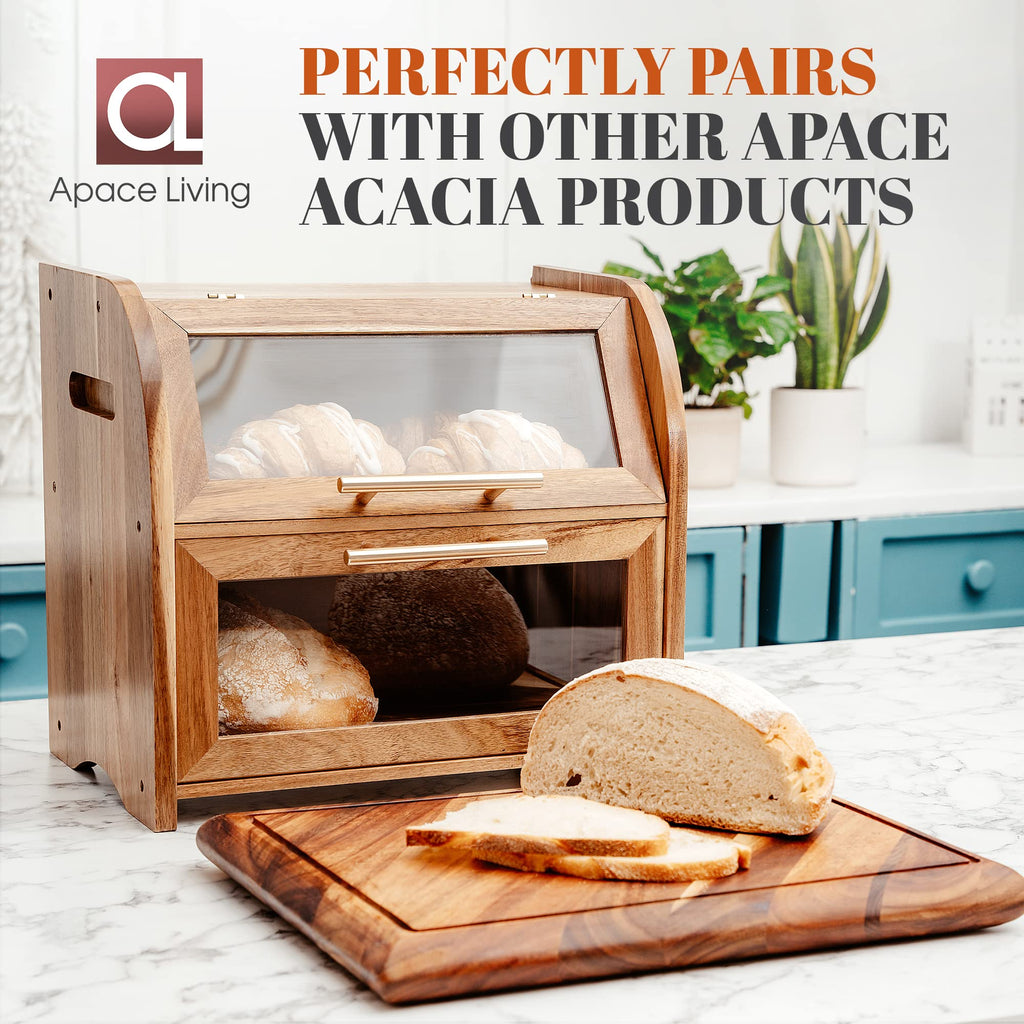 Bread Box - Arise Acacia Wooden Countertop, Extra Large 2-Shelf