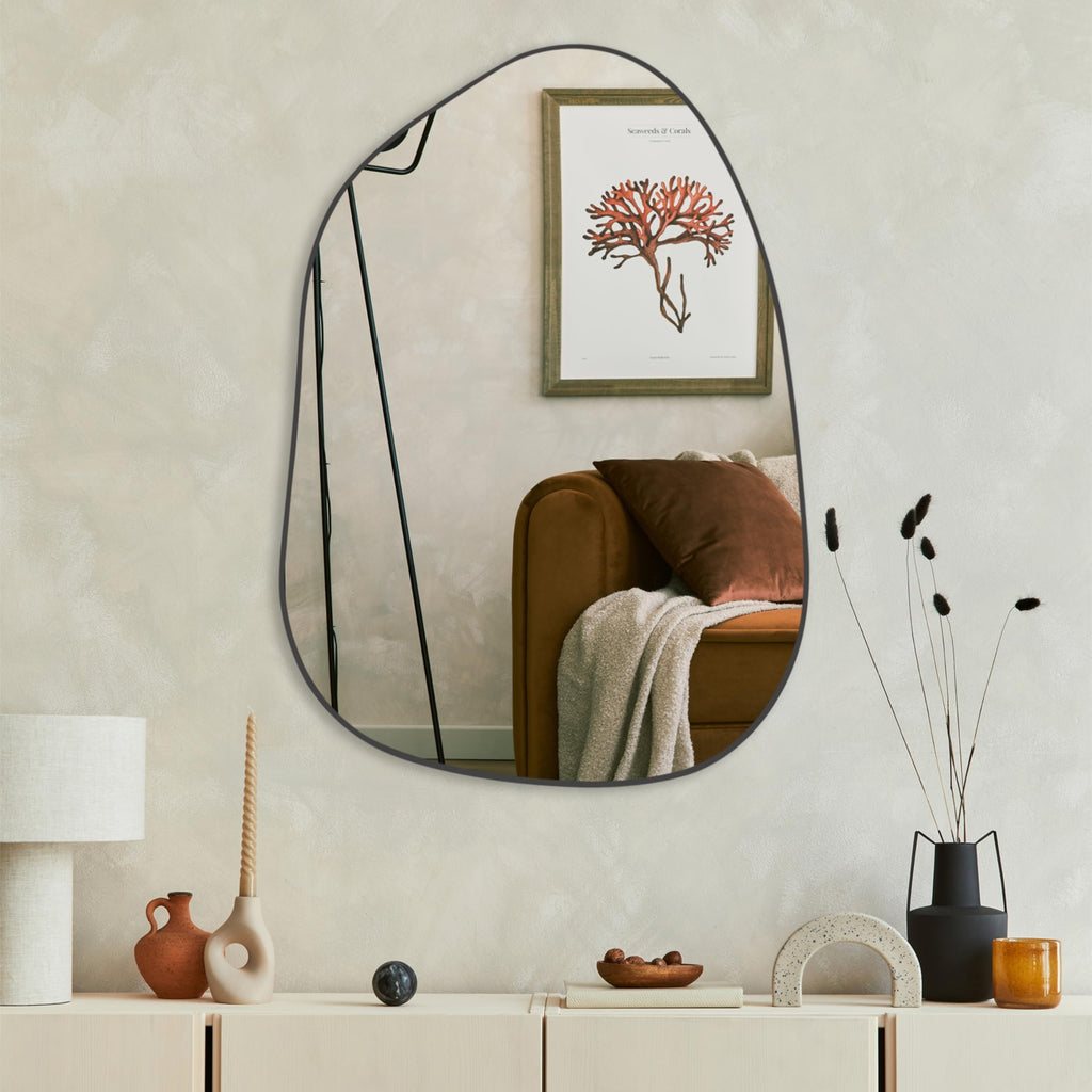 Irregular Wall Mirror Asymmetrical Mirror, 27''x19'' Black Mirror Bedroom Living Room Entryway, Decorative Modern