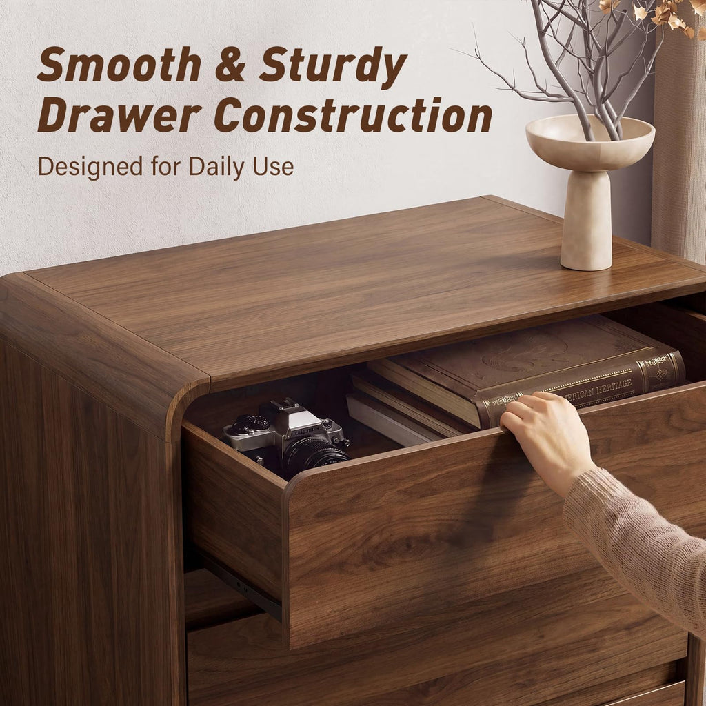 5 Drawer, Mid Century Modern Tall Chests of Drawers, Wood Storage Drawer Dressers, Walnut