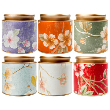 Tea Tin Canisters 6Pcs - Loose Leaf Tea Storage Small Empty Tins Vintage Round Airtight Storage Tin Containers with