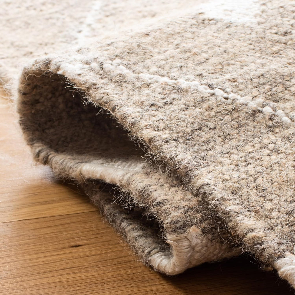 Natural Kilim Collection Runner Rug, Natural & Ivory, Handmade Moroccan Boho Tribal Wool & Viscose, Ideal